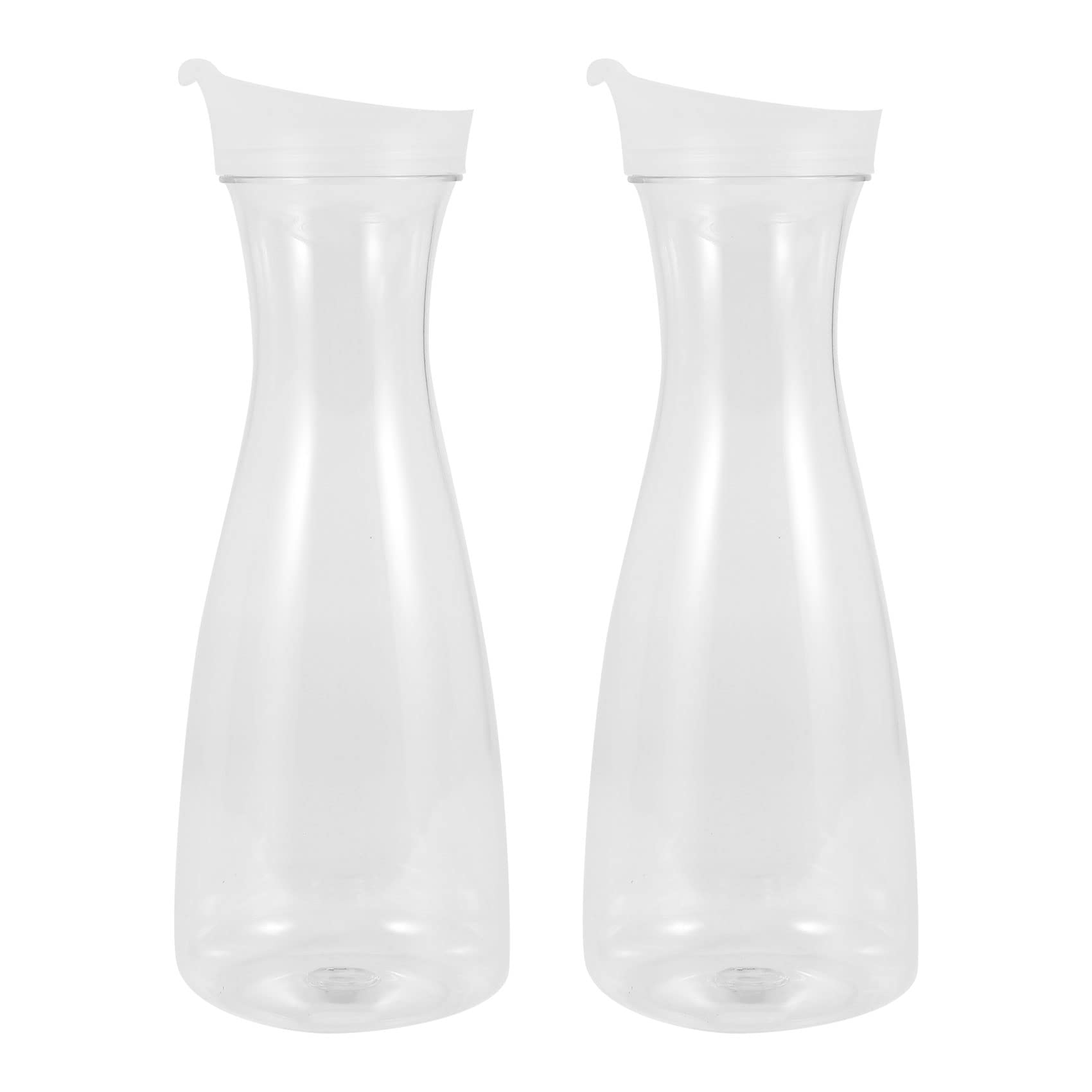 Tuidzljd 2Pcs 1L Plastic Water Carafes with White Flip Tab Lids- Food Grade & Recyclable Shatterproof Pitchers - Juice Jar