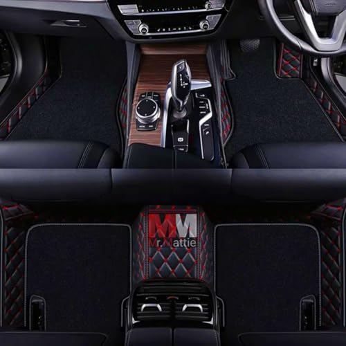 Image of Mr Mattie 7D Car Floor Mat for BYD Sealion 7 (2024-2026)| 7D Premium Faux Leather II Luxury Mat II 7 Layer Protection | Custom Fitted Car Floor Tray Mats -Black with Red