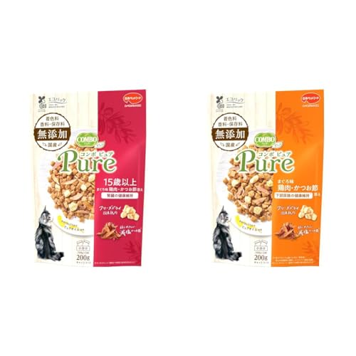 【セット買い】コンボ キャットフード ピュア キャット 15歳以上用 【無添加素材使用】 【国産】 【小分包装】 まぐろ味・鶏肉・かつお節添え 200g + コンボ キャットフード ピュア キャット 【無添加素材使用】 【国産】 【小分包装】 まぐろ味・鶏