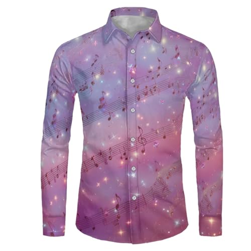 GLUDEAR Mens Novelty Music Notes Art Print Long Sleeve Hawaiian Slim Fit Button Down Shirts