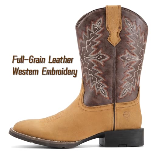 Image of SUREWAY Cowboy Boots For Men - Mens Square Toe Western Boot,Oil /Slip Resistant,Durable Fashionable Classic Pull on 10 Inch Boots Mid Calf Wellington Boots