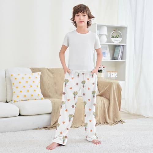 Love Bouquets Boys Pants Boys Athletic Pants Long Pant for Boywith Pockets Wide-Leg Size 6-14Y 6