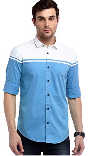IndoPrimo Men's Cotton Solid Shirt with Spread Collared Neck Full