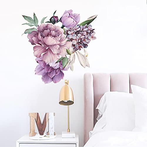 Clest F&H Pfingstrosen Blumen Wandaufkleber Wasserdicht PVC Lila Blumen Wandtattoos Abnehmbare Blumen Wanddekor Aufkleber für Wohnzimmer Schlafzimmer Kinderzimmer Cover