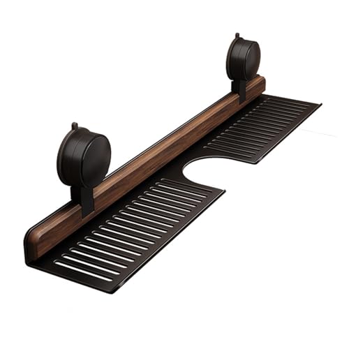 AOERFASI Walnut wood bathroom and kitchen suction cup rack removable wall-mounted tray no-drill wall-mounted bathroom vanity sink storage rack kitchen suction cup rack (Black 40cm/15.75in)