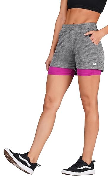 Image of NINQ 2 in 1 Running Sports Shorts for Women with Mobile Phone Pocket Light Weight Quick Dry Fabric for Gym Athletic Workout Running Shorts Lightweight Training Yoga Gym Short