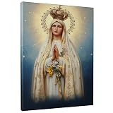 Sacred Virgin Mary Canvas Wall Art, Divine Gold White Religious Decor, Spiritual Artwork for Home Aesthetic Living Room, Bedroom, Office, Wrapped Canvas 8x12 Inch