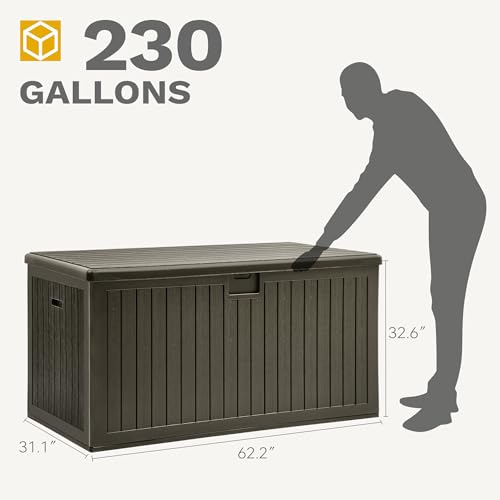 DWVO 230 Gallon Resin Outdoor Storage Box, XXL Double-Wall Waterproof Deck Box with Divider, Doubles as Table or Seating with 1000 lbs Capacity, Lockable (Light Brown) by DWVO - Used condition - Image 8