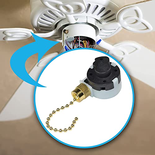 Image of HQRP Ceiling Fan Pull Chain 3-Speed 4-Wire Control Switch Compatible with Westinghouse Ceiling Fan, Function L-1-2-3, L-2-3, L-1-3, L-1-2 + HQRP Coaster