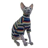 Turtle Neck Vintage Stripes Sphynx Hairless Cat Cotton T-Shirts Pet Clothes Vest Kitten Shirts Sleeveless, Cats & Small Dogs Apparel (Dark Rainbow, M (5-6.5 lbs))