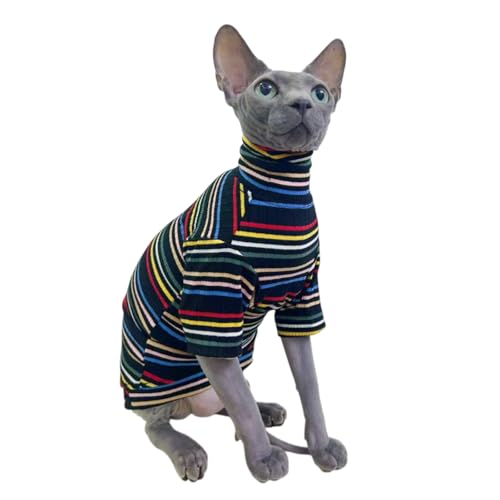 Turtle Neck Vintage Stripes Sphynx Hairless Cat Cotton T-Shirts Pet