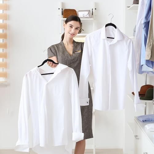 HOUSE DAY Schwarzer Kleiderbügel 20 Stück, Samt Kleiderbügel Rutschfester Filz Bügel -Platzsparende, Premium Schwarzer Anzugbügel, 360° Drehbarer Haken