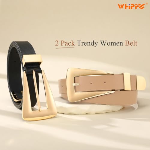 Image of WHIPPY 2 Pack Women Leather Belts Ladies Fashion Casual Waist Belt