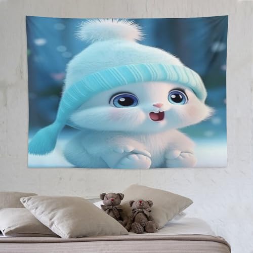 Tapisserie murale lapin tenture esthetique chambre decoration 150x200