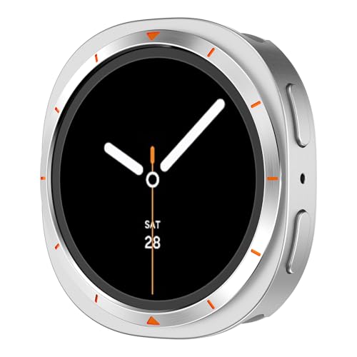 Image of 2 in 1 Metal Rugged Case Compatible with Samsung Galaxy Watch 8 40mm 44mm Shockproof Protect Bumper Case with Back Cover (NO WATCH) (Silvery and Orange,44mm)