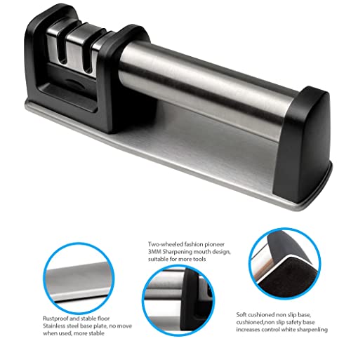Andill 2 Stage Tabletop Kitchen Knife Sharpener, Premium Kitchen Knife Sharpener, Manual Knife Sharpeners, Stainless Steel, Repair, Restore, Polish Blades, Kitchen Appliances #TOP3