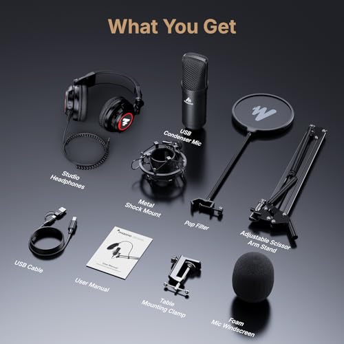 MAONO Microphone with Studio Headphone Set 192kHz/24Bit Vocal Condenser Cardioid Podcast Mic Compatible with Mac and Windows, YouTube, Gaming, Live Streaming, Voice-Over (AU-A04H) by MAONO - Image 8