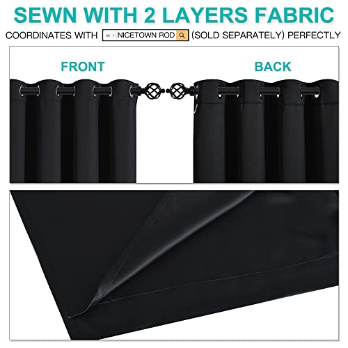Image of NICETOWN Cold Blocking 100% Blackout Curtains, Durable Black Lined Blackout Curtains for Bedroom, Energy Saving Long Curtains for Patio Sliding Glass Door, Black, 70 inches x 95 inches, 2 Panels