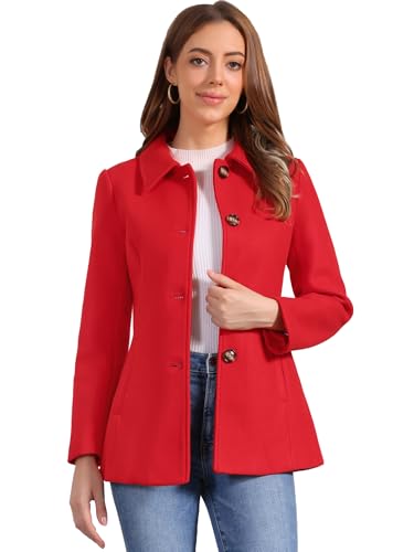 Image of Allegra K Womens Work Office Winter Overcoat Single Breasted Point Collar Pea Coat Large Bright Red