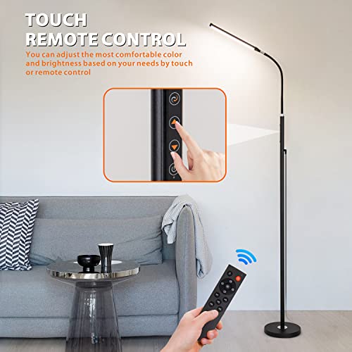 Led Floor Lamp For Reading,Bright Floor Lamp With Remote,10 Steps Brightness Touch Floor Light,Dimmable Adjustable Gooseneck Floor Lamp,Stand Tall Lamp For Bedroom,Living Room,Office,Eyelash Extension #TOP6
