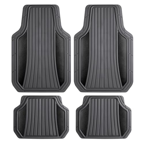 Image of Motor Trend ChromeTech Car Floor Mats Full Set - Durable Rubber Floor Mats for Cars with Two Tone Accent, All Weather Interior Protection for Front and Rear with Non-Slip Backing, Gray /Black