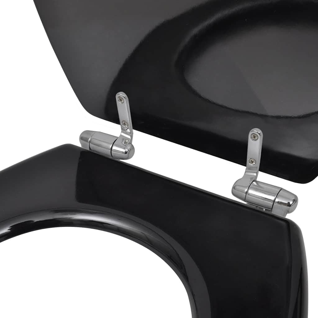 Sedile WC in MDF con abbassamento automatico, colore: nero | Chiusura silenziosa, cerniere regolabili da 12 a 20 cm, lega di zinco cromata, facile da montare