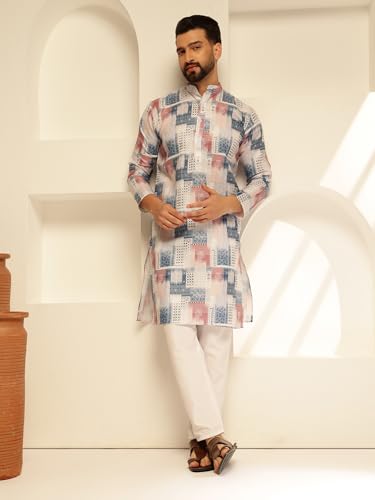Image of SOJANYA (Since 1958 Men's Cotton Linen Geometric Print Long Kurta