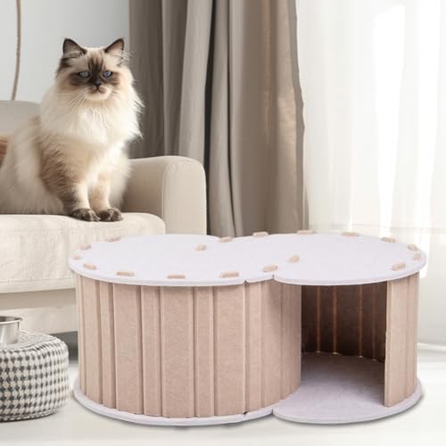 Cachette rond avec tunnel pour chat et nid de jeu en feutre design - 4