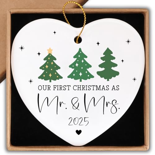 Wedding Shower for Couple 2025 Newlyweds Ceramic Ornament Keepsake Sign Heart Plaque Our First Christmas As Mr. & Mrs. Bridal Shower Party Just Married Gifts Decorations