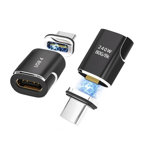 IVIVTOR Adaptateur USB C Magnétique - 2 Pack Aimanté Connecteur 24 Broches Magnetic USB-c Adapter 240W 80Gbps 8K Charge Rapide & Transfert Données pour PC...