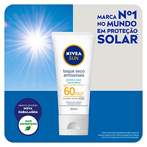 NIVEA SUN Protetor Solar Facial Toque Seco Antissinais FPS 60 50ml - Diário, muito alta proteção UVA
