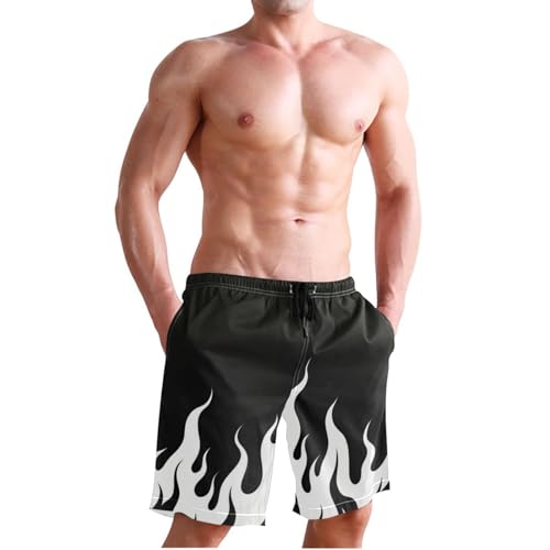 Black Fluorescent Cool Flame White Shorts Swim Breathable Beach Shorts for Men 8”/ 9” Long XL Size Water Park Sliding4