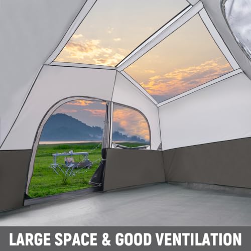 Image of HIKERGARDEN 6-8 Person Camping Tent - Portable Family Cabin Tent for Camp, Windproof Fabric Camp Tent Outdoor for Hiking, Backpacking, Traveling