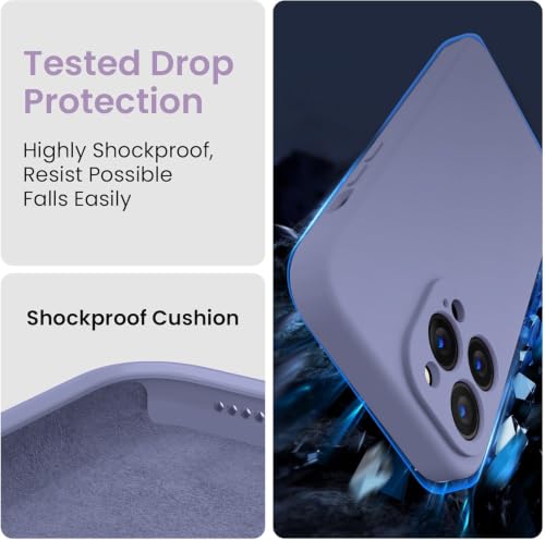 Image of DIZORO Square Microfiber Candy Case Compatible for iPhone 13 Pro Max Shockproof Slim Back Cover Liquid Silicone Case - Lavender Grey