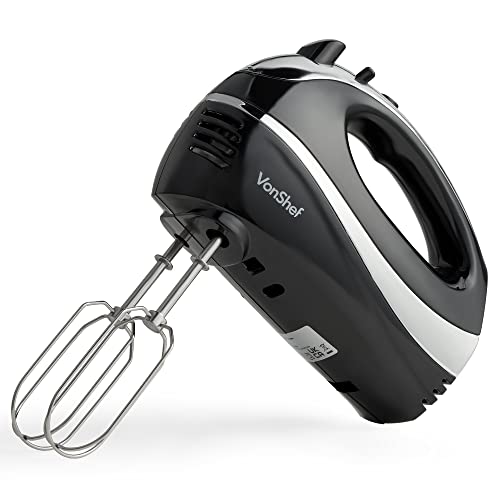 Price comparison product image VonShef Hand Mixer Electric Whisk Food Mixer for Baking with 5 Speeds,  300W,  2 Stainless Steel Beaters,  2 Dough Hooks & Balloon Whisk,  Easy Clean,  Turbo Boost,  Eject Button