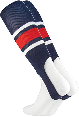 TCK Striped Baseball Stirrups Pattern E (Navy/White/Scarlet, Medium)