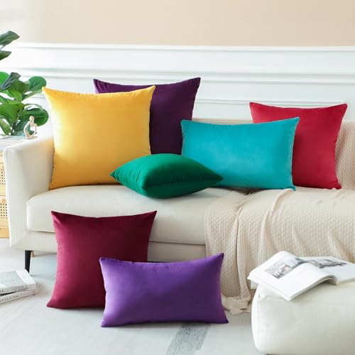 Image of Holland Velvet Rectangular Cushion Covers Pack of 4 | 16 inch x 24 inch / 41 x 61 cm, Maroon | Soft Pillow Covers Cushion Case for Sofa Bedroom Chair Car, Home Decor