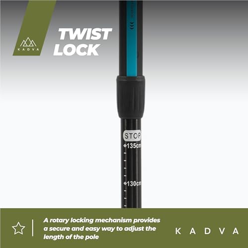 KADVA Nordic Walking Stöcke Luna Blau, verstellbare Größe 69-135 cm Drehverschlusssystem für sicheren und einfachen Längenwechsel Griff aus strapazierfähigem PP und Kork