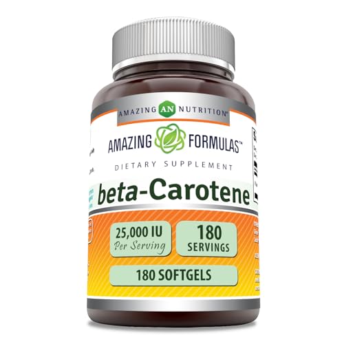 Amazing Formulas Beta-Carotene Supplement | 25000 IU per Serving | 180 Softgels | Non-GMO | Gluten-Free | Made in USA