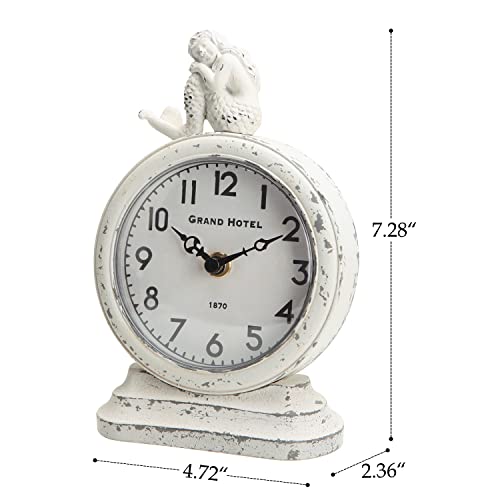 Nikky Home Vintage Silent Non-Ticking Table Clock, Mermaid Shelf Desk Top Clock Battery Operated Rustic Design, Retro Home Decor For Living Room Mantel Desktop Countertop, Distressed White #TOP7