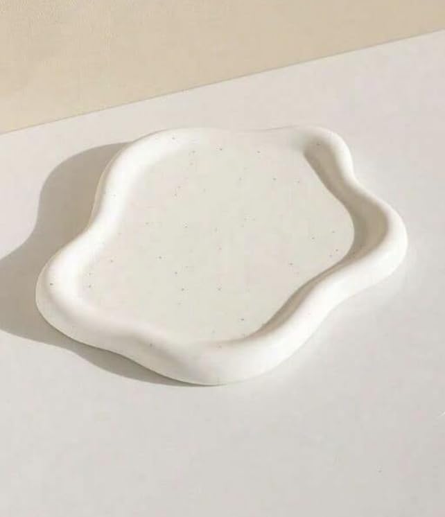 Generic Irregular ceramic jewelry tray - small, white with specks. Ring holder.