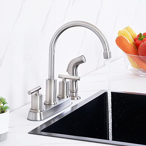 Kitchen Faucet With Sprayer, Brushed Nickel Kitchen Sink Faucet, 3 Hole Or 4 Hole Rv Faucet For Kitchen Sink, Stainless Steel Touch Kitchen Faucet With Side Sprayer, Tdlkf24L #TOP6