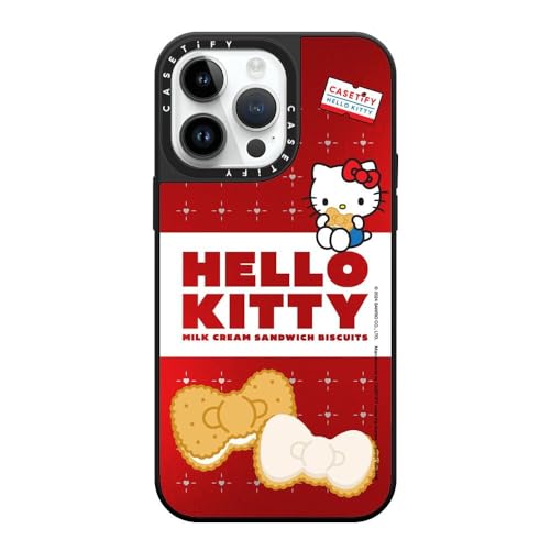 CASETiFY MagSafe �Ή��~���[ iPhone 14 Pro Max �P�[�X [���ː� / 1.5m����̗����������N���A / Hello Kitty Co-Lab] - �V���o�[ (�u���b�N�o���p�[) - Hello Kitty Biscui