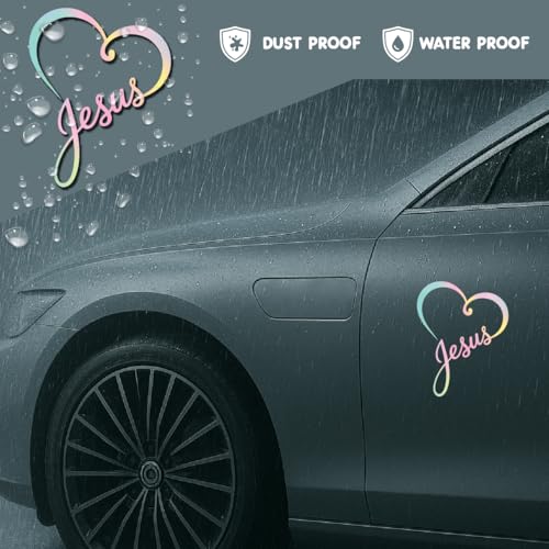 Image of Jesus Heart Car Decal Pastel Rainbow Sticker - Minimalist Christian Cursive Vinyl Decal, Cute Faith Love Bumper Sticker, Aesthetic Gift for Teen Girls Christian Young Women