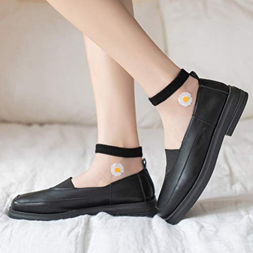 Image of Enfudid 10 Pairs Women Socks Summer Glass Stockings Daisy Translucent Tulle Socks Pearl Mesh Patchwork Socks