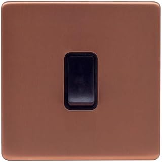 Lieber Brushed Copper 10A amp 1 Gang 2 Way Single Light Switch with Black Insert | Stylishly Screwless, Home Improvements, Suitable for LED Lights, Incandescent and Halogen Bulbs