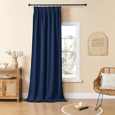 Rutterllow Navy Blue Blackout Curtains 108 Inches Long for Living Room, Curtains with Hooks for Track, Full Room Darkening Thermal Curtains for Bedroom Back Tab Belt, Wide 52, 1 Panel Cover