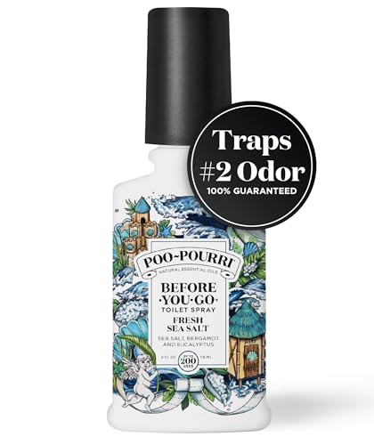 Poo-Pourri Before-You-Go Toilet Spray, Fresh Sea Salt, 4 Fl Oz, Up to 200 Uses, Bathroom Odor Deodorizer, Plant-Based with Essential Oils, for Home