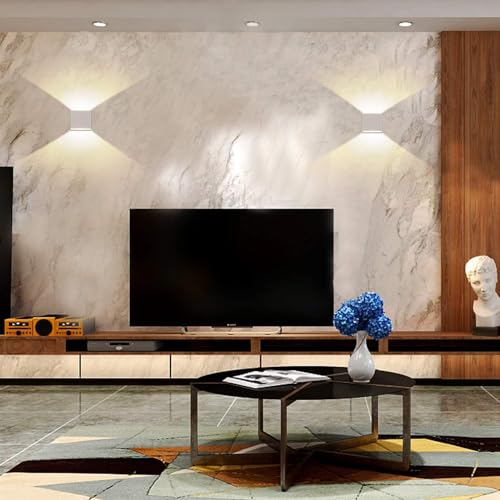 2 Pezzi 6W LED Applique Moderne in Alluminio su e giù per Lampada da Parete, Bianca Calda, Adatte per Soggiorno, Camera da letto, Scala e Sala da Pranzo, 3.9"×3.8"×2" - Illuminazione - Immagine 4