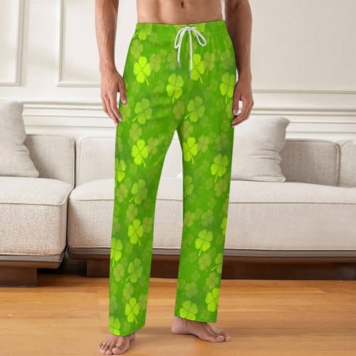 Bagea-Ka St Patrick_s Day Shamrock Lucky Pattern Mens Pajama Pants Lounge Sleep Long Pants with Pocket Loungewear2